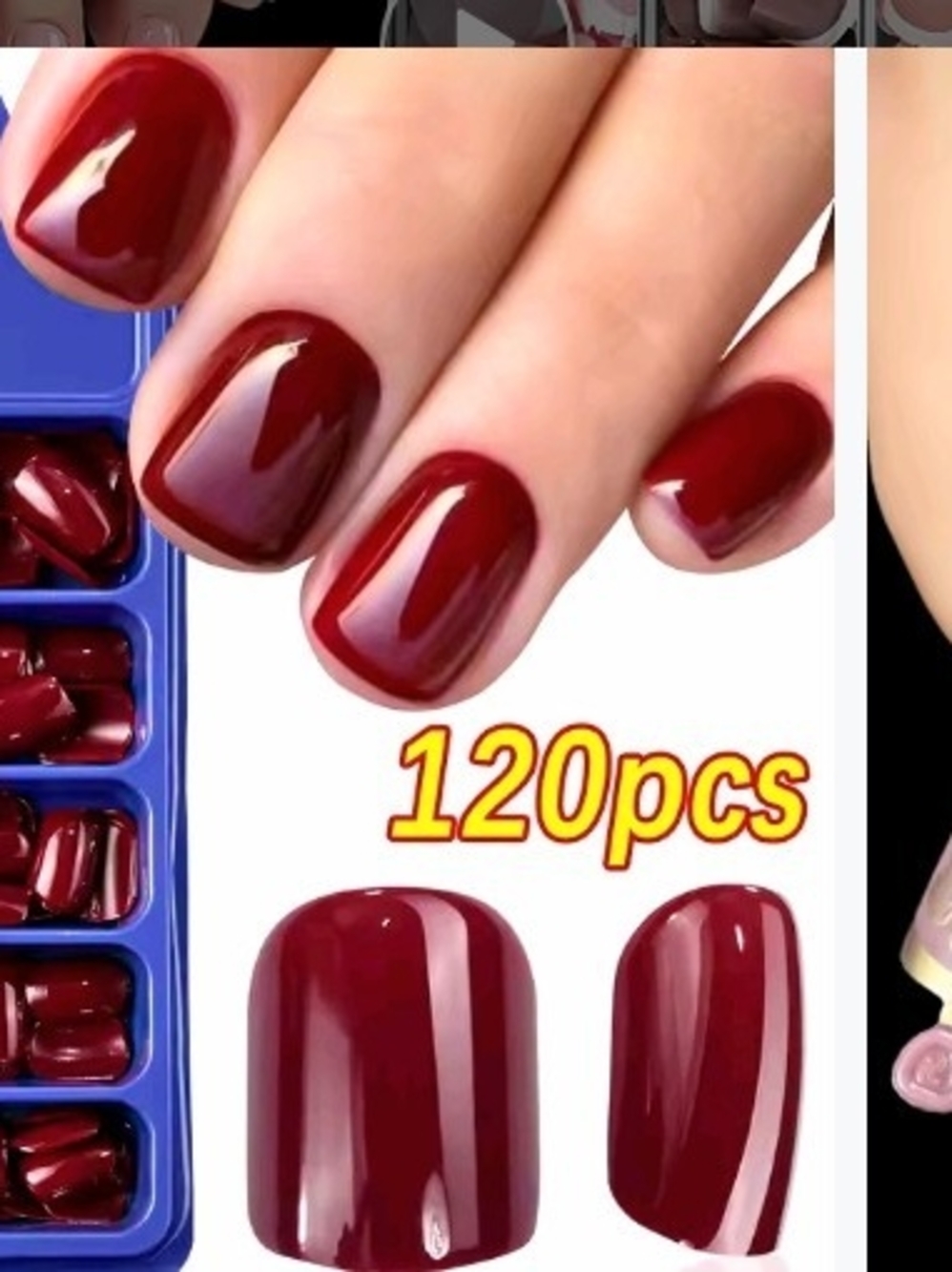 Glossy Burgundy Press-On Nails - 120pcs
